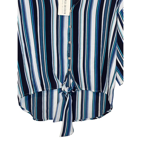 Hyped Unicorn Women Stripe‎ Tie Front V-Neck Top Hi-Lo Dolman Sleeve Small NWT - Picture 5 of 8